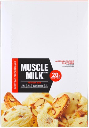 Cytosport, Inc, Muscle Milk Red Bar, Almond Cookie, 12 Bars, 2.25 oz (64 g) Each ,والرياضة، والمكملات الغذائية، والبروتين