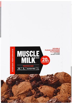Cytosport, Inc, Muscle Milk Red Bar, Fudge Brownie, 12 Bars, 2.22 oz (63 g) Each ,والرياضة، والمكملات الغذائية، والبروتين