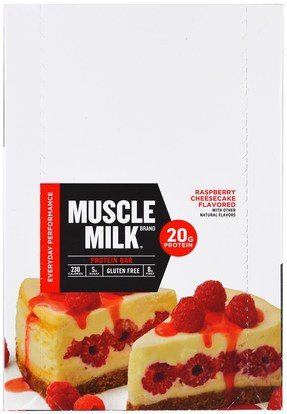 Cytosport, Inc, Muscle Milk Red Bar, Raspberry Cheesecake, 12 Bars, 2.22 oz (63 g) Each ,والرياضة، والمكملات الغذائية، والبروتين