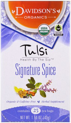 Davidsons Tea, Tulsi, Signature Spice, Caffeine-Free, 25 Tea Bags, 1,58 oz (45 g) ,الغذاء، الشاي العشبية، تولسي الشاي