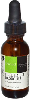 DaVinci Laboratories of Vermont, Liquid D3, 10,000 IU, 30 ml ,الفيتامينات، فيتامين d3، فيتامين d3 السائل