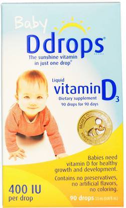 Ddrops, Baby, Liquid Vitamin D3, 400 IU, 0.08 fl oz (2.5 ml), 90 Drops ,الفيتامينات، فيتامين d3، فيتامين d3 السائل