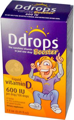 Ddrops, Booster, Liquid Vitamin D3, 600 IU, 0.09 fl oz (2.8 ml) ,الفيتامينات، فيتامين d3، فيتامين d3 السائل