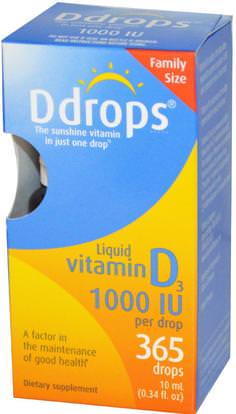 Ddrops, Liquid Vitamin D3, 1000 IU, 0.34 fl oz (10 ml) ,الفيتامينات، فيتامين d3، فيتامين d3 السائل