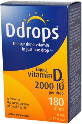 Ddrops, Liquid Vitamin D3, 2000 IU, 0.17 fl oz (5 ml) ,الفيتامينات، فيتامين d3، فيتامين d3 السائل