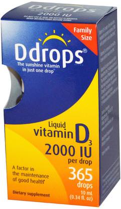 Ddrops, Liquid Vitamin D3, 2000 IU, 0.34 fl oz (10 ml) ,الفيتامينات، فيتامين d3، فيتامين d3 السائل