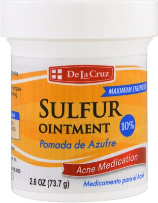 De La Cruz, Sulfur Ointment, Acne Medication, Maximum Strength, 2.6 oz (73.7 g) ,الجمال، العناية بالوجه، الصحة