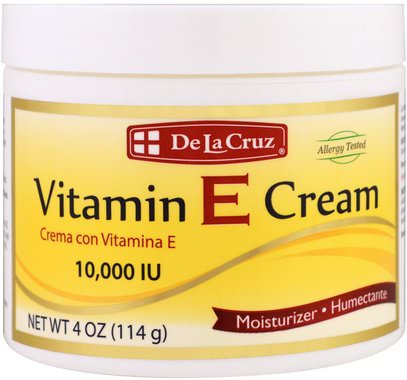 De La Cruz, Vitamin E Cream, 10,000 IU, 4 oz (114 g) ,الجمال، العناية بالوجه، الكريمات المستحضرات، الأمصال