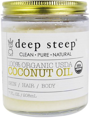 Deep Steep, 100% Organic USDA, Coconut Oil, 7 fl oz (208 ml) ,حمام، الجمال، زيت جوز الهند الجلد