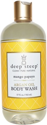 Deep Steep, Argan Oil Body Wash, Mango Papaya, 17 fl oz (502 ml) ,حمام، الجمال، المستحضرات أرغان والزبدة، هلام الاستحمام