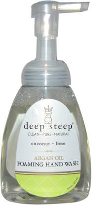 Deep Steep, Argan Oil Foaming Hand Wash, Coconut - Lime, 8 fl oz (237 ml) ,حمام، الجمال، أرجان، الصابون، رغوة الصابون