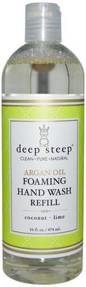 Deep Steep, Argan Oil Foaming Hand Wash Refill, Coconut - Lime, 16 fl oz (474 ml) ,حمام، الجمال، أرجان، حمام