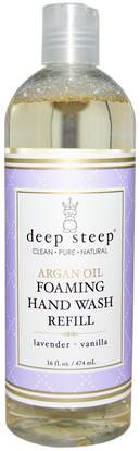 Deep Steep, Argan Oil Foaming Hand Wash Refill, Lavender - Vanilla, 16 fl oz (474 ml) ,حمام، الجمال، أرجان، حمام