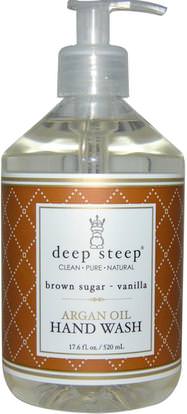 Deep Steep, Argan Oil Hand Wash, Brown Sugar - Vanilla, 17.6 fl oz (520 ml) ,حمام، الجمال، أرجان، حمام