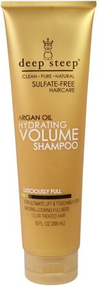 Deep Steep, Argan Oil, Hydrating Volume Shampoo, Lusciously Full, 10 fl oz. (295 ml) ,حمام، الجمال، الشعر، فروة الرأس، الشامبو، مكيف