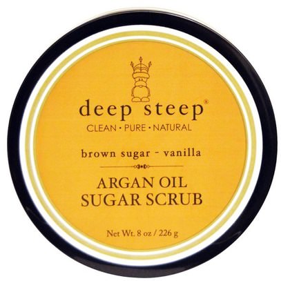 Deep Steep, Argan Oil Sugar Scrub, Brown Sugar - Vanilla, 8 oz (226 g) ,حمام، الجمال، بدن، الدعك، أرجان، حمام