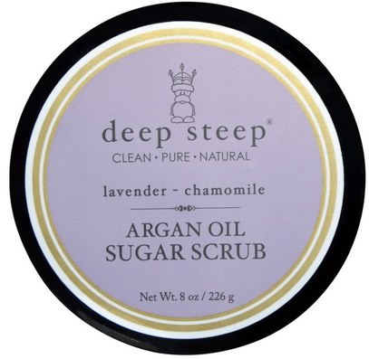 Deep Steep, Argan Oil Sugar Scrub, Lavender Chamomile, 8 oz (226 g) ,حمام، الجمال، بدن، الدعك، أرجان، حمام