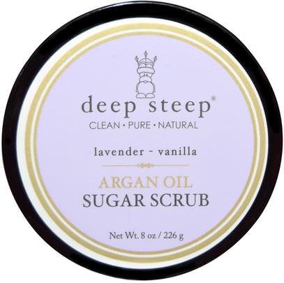 Deep Steep, Argan Oil Sugar Scrub, Lavender - Vanilla, 8 oz (226 g) ,حمام، الجمال، أرجان، بدن، الدعك