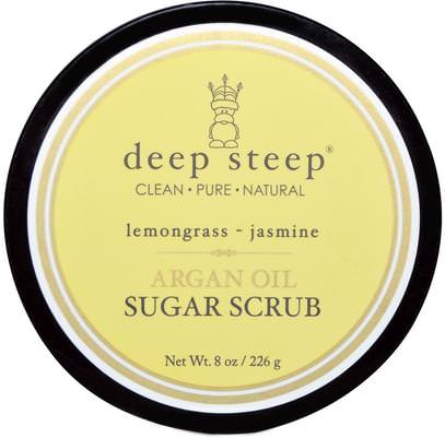 Deep Steep, Argan Oil Sugar Scrub, Lemongrass - Jasmine, 8 oz (226 g) ,حمام، الجمال، أرجان، بدن، الدعك