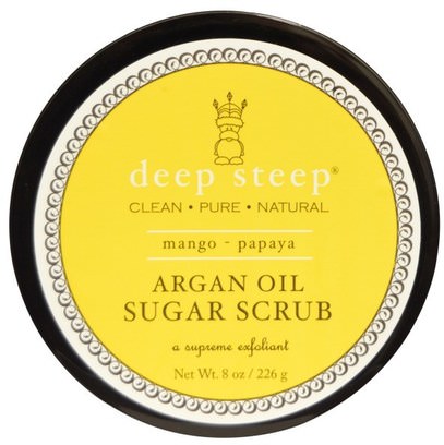 Deep Steep, Argan Oil Sugar Scrub, Mango - Papaya, 8 oz (226 g) ,حمام، الجمال، بدن، الدعك، أرجان، حمام