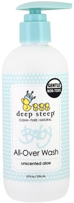 Deep Steep, Baby All-Over Wash, Unscented Aloe, 10 fl oz (296 ml) ,صحة الأطفال، حمام الاطفال، الشامبو، شامبو الاطفال
