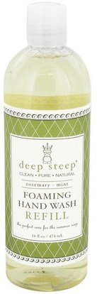 Deep Steep, Foaming Hand Wash, Refill, Rosemary - Mint, 16 fl oz (474 ml) ,حمام، الجمال، الصابون، الغيارات