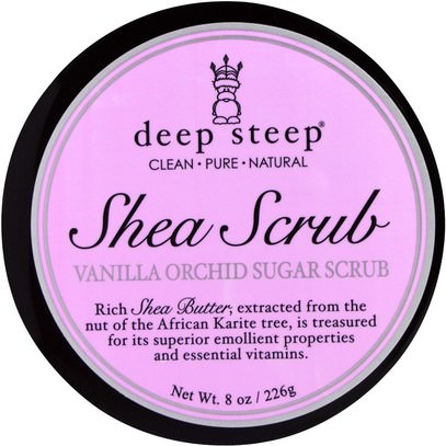 Deep Steep, Shea Scrub Vanilla Orchid Sugar Scrub, 8 oz (226 g) ,حمام، الجمال، فرك الجسم