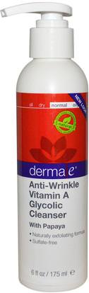 Derma E, Anti-Wrinkle Vitamin A Glycolic Cleanser with Papaya, 6 fl oz (175 ml) ,الجمال، العناية بالوجه، منظفات الوجه