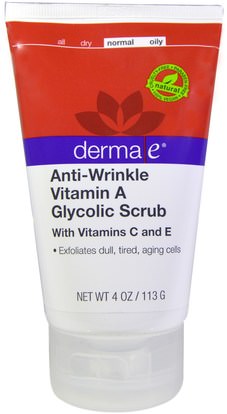 Derma E, Anti-Wrinkle Vitamin A Glycolic Scrub, 4 oz (113 g) ,الجمال، العناية بالوجه، منظفات الوجه، نوع البشرة مكافحة الشيخوخة الجلد