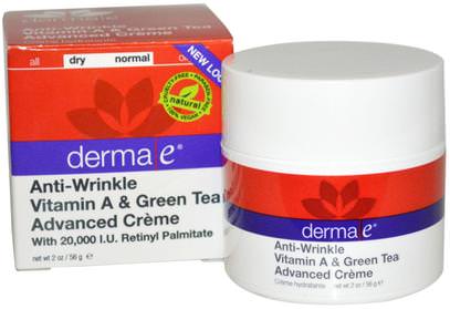 Derma E, Anti-Wrinkle Vitamin A & Green Tea Advanced Cream, 2 oz (56 g) ,الجمال، مكافحة الشيخوخة، الجلد