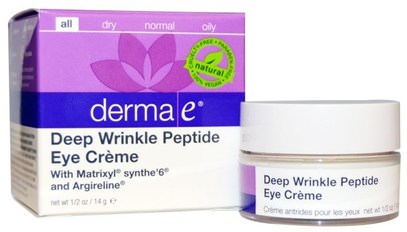 Derma E, Deep Wrinkle Peptide Eye Cream, 1/2 oz (14 g) ,الجمال، مكافحة الشيخوخة، العناية بالوجه، الكريمات المستحضرات، الأمصال، كريمات التجاعيد