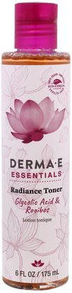Derma E, Essentials, Radiance Toner, Glycolic Acid & Rooibos, 6 fl oz (175 ml) ,الجمال، العناية بالوجه، نوع الجلد الطبيعي لتجف الجلد