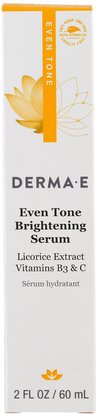 Derma E, Evenly Radiant Brightening Serum with Vitamin C, 2 fl oz (60 ml) ,الصحة، الجلد المصل، الجمال، العناية بالوجه، نوع الجلد الطبيعي لتجف الجلد
