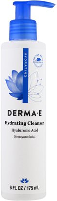 Derma E, Hydrating Cleanser, Hyaluronic Acid, 6 fl oz (175 ml) ,الجمال، العناية بالوجه، منظفات الوجه، نوع البشرة طبيعية لتجف الجلد
