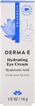 Derma E, Hydrating Eye Cream with Hyaluronic Acid, 1/2 oz (14 g) ,الجمال، حمض الهيالورونيك الجلد، كريمات العين