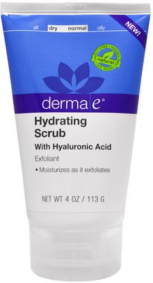 Derma E, Hydrating Scrub with Hyaluronic Acid, 4 oz (113 g) ,الجمال، العناية بالوجه، نوع الجلد الطبيعي لتجفيف الجلد، تقشير الوجه
