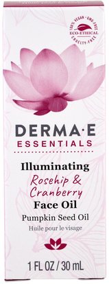 Derma E, Illuminating Face Oil, Rosehip & Cranberry, 1 fl oz (30 ml) ,الجمال، العناية بالوجه، نوع البشرة مكافحة الشيخوخة الجلد