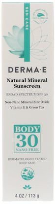 Derma E, Natural Mineral Sunscreen, SPF 30, 4 oz (113 g) ,حمام، الجمال، واقية من الشمس، سف 30-45، فيتامين ج