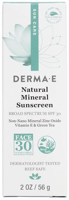 Derma E, Natural Mineral Sunscreen, Sun Care, SPF 30, 2 oz (56 g) ,حمام، الجمال، واقية من الشمس، سف 30-45