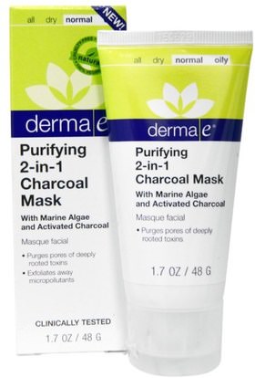 Derma E, Purifying 2-in-1 Charcoal Mask, 1.7 oz (48 g) ,الجمال، العناية بالوجه، نوع الجلد العادي لتجف الجلد، ديرما e تنقية الخط