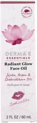 Derma E, SunKiss Alba, Radiant Glow Face Oil, Jojoba Argan & Seabuckthorn Oils, 2 fl oz (60 ml) ,الجمال، العناية بالوجه، نوع البشرة مكافحة الشيخوخة الجلد