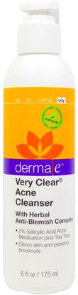 Derma E, Very Clear Acne Cleanser, 6 fl oz (175 ml) ,الجمال، العناية بالوجه، منظفات الوجه، الصحة، حب الشباب، نوع الجلد حب الشباب الجلد المعرضة