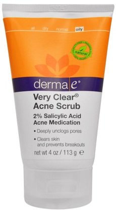 Derma E, Very Clear Acne Scrub, 2% Salicylic Acid & Anti-Blemish Complex, 4 oz (113 g) ,الجمال، العناية بالوجه، منظفات الوجه، الصحة، حب الشباب، نوع الجلد حب الشباب الجلد المعرضة