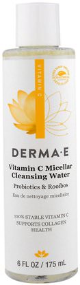 Derma E, Vitamin C Micellar Cleansing Water, Probiotics & Rooibos, 6 fl oz (175 ml) ,الجمال، العناية بالوجه، منظفات الوجه