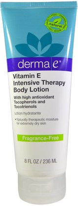 Derma E, Vitamin E Intensive Therapy Body Lotion, Fragrance-Free, 8 fl oz (236 ml) ,الصحة، الجلد، فيتامين e كريم النفط، حمام، الجمال، غسول الجسم