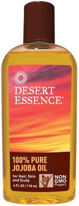 Desert Essence, 100% Pure Jojoba Oil, 4 fl oz (118 ml) ,الصحة، الجلد، زيت الجوجوبا