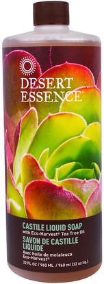 Desert Essence, Castile Liquid Soap with Eco-Harvest Tea Tree Oil, 32 fl oz (960 ml) ,حمام، الجمال، الصابون، هلام الاستحمام