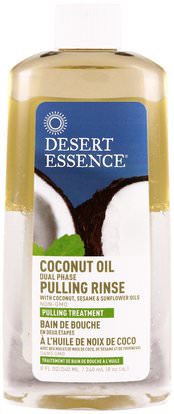 Desert Essence, Coconut Oil Dual Phase Pulling Rinse, 8 fl oz (240 ml) ,حمام، الجمال، شفهي، الأسنان، تهتم، غسول الفم