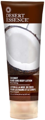 Desert Essence, Hand and Body Lotion, Coconut, 8 fl oz (237 ml) ,حمام، الجمال، غسول الجسم