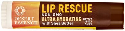 Desert Essence, Lip Rescue, Ultra Hydrating with Shea Butter.15 oz (4.25 g) ,حمام، الجمال، العناية الشفاه، بلسم الشفاه، الصحة، الجلد